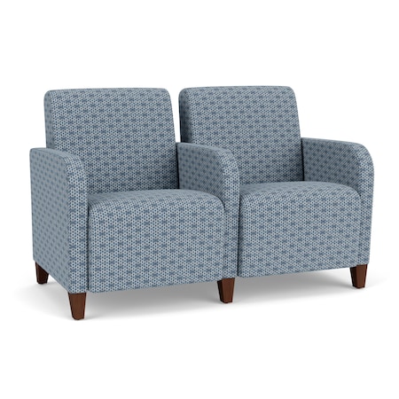Lesro Siena Lounge Reception 2 Seat Tandem Seating, Walnut, RS Rain Song Upholstery SN2103